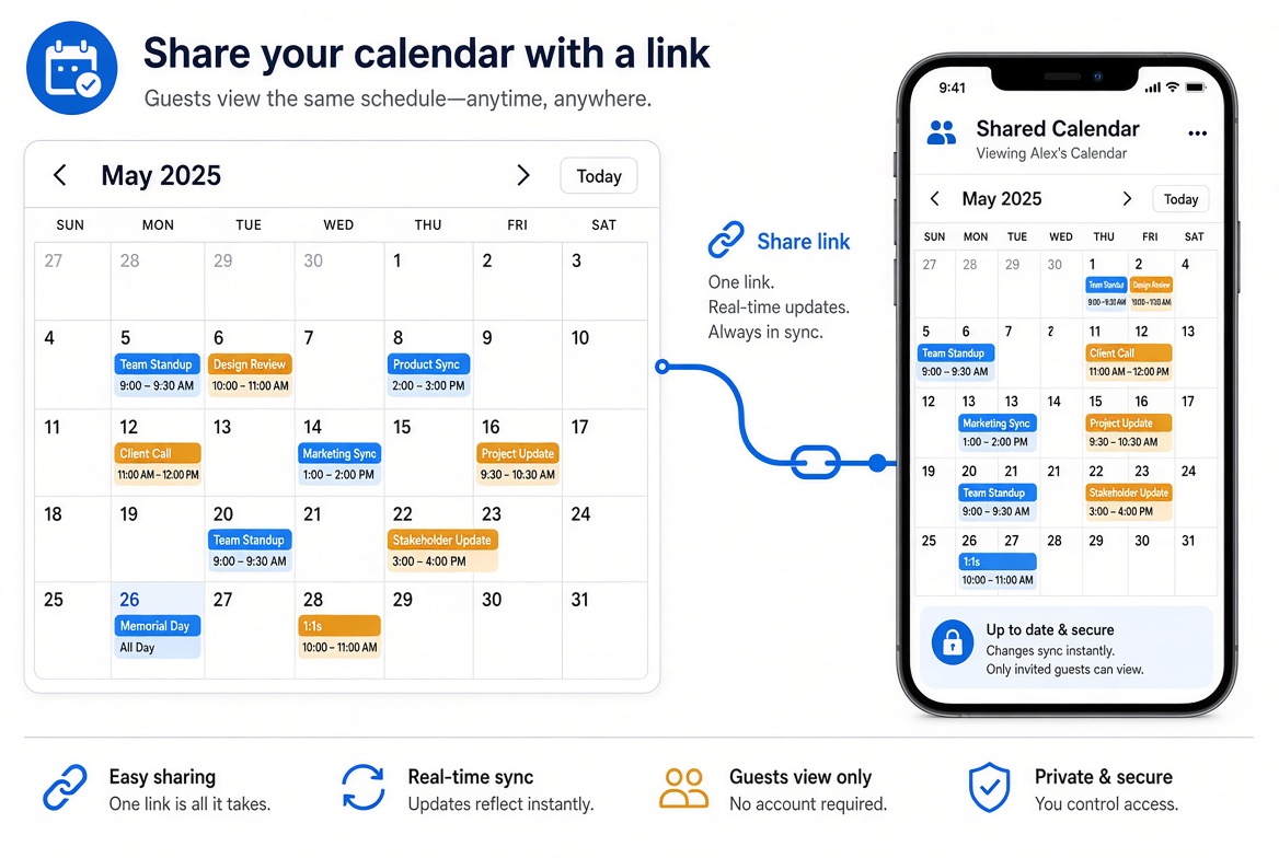 Share calendar with a private link